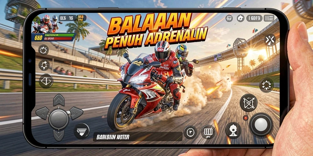 Gameplay mendebarkan di trek balapan motor.