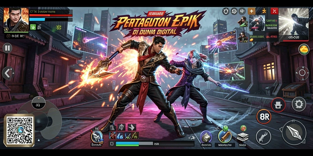 Screenshot gameplay 8QR yang menampilkan aksi pertarungan seru.