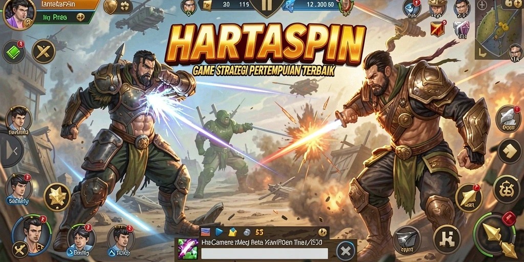 Tampilan gameplay HARTASPIN dengan strategi mendalam dan pertempuran epik.