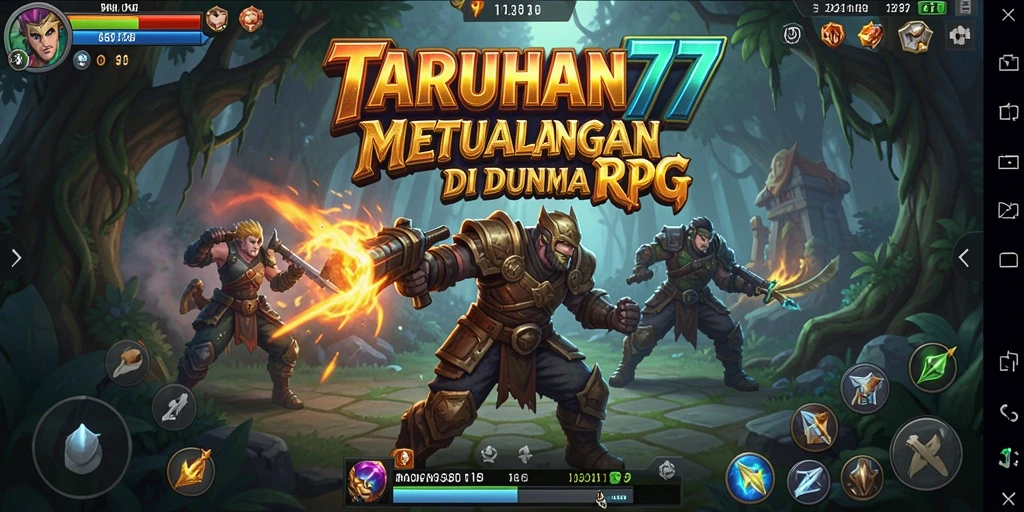 Screenshot menunjukkan pertarungan epik dalam permainan RPG TARUHAN77.