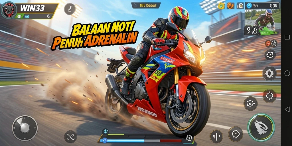 Tangkapan layar gameplay WIN33 yang menunjukkan aksi balapan seru dan grafis yang mempesona.